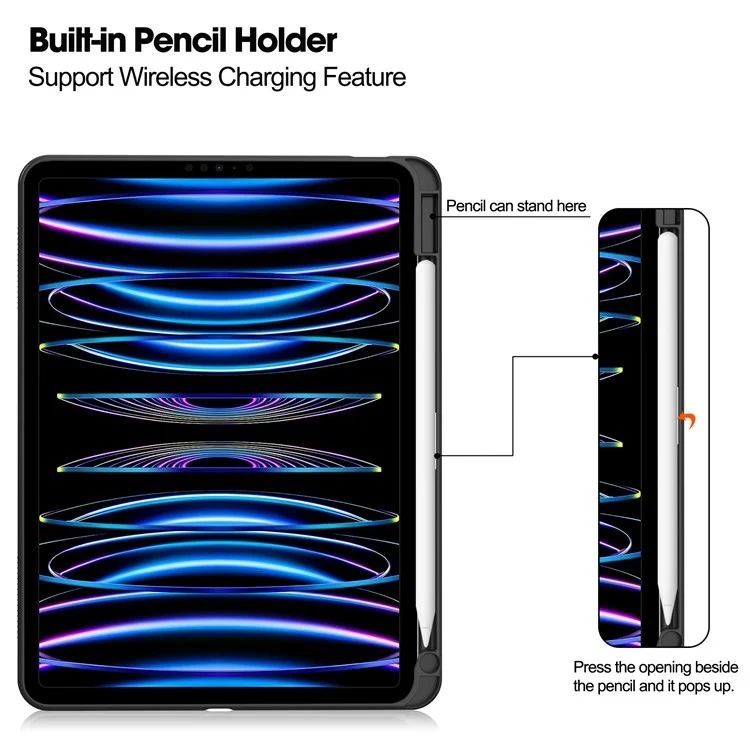 Para iPad Pro 11 (2020) / (2021) / (2022) / iPad Air 11 (2024) / Air (2022) / (2020) Capa para Tablet Caso Capa de Couro PU Carteira - Preto