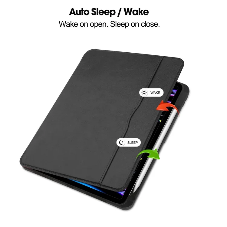 Para iPad Pro 11 (2020) / (2021) / (2022) / iPad Air 11 (2024) / Air (2022) / (2020) Capa para Tablet Caso Capa de Couro PU Carteira - Preto