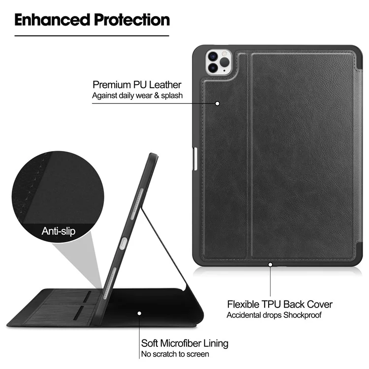Para iPad Pro 11 (2020) / (2021) / (2022) / iPad Air 11 (2024) / Air (2022) / (2020) Capa para Tablet Caso Capa de Couro PU Carteira - Preto