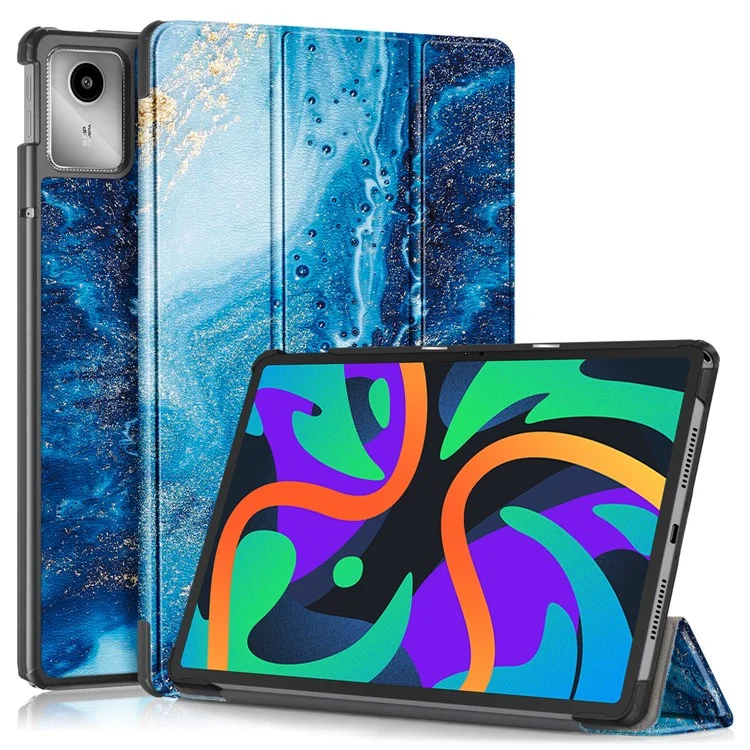 For Lenovo Tab M11 / Xiaoxin Pad 11 2024 Trifold Stand Cover Pattern PU Leather Auto Sleep Wake Tablet Case - Wave