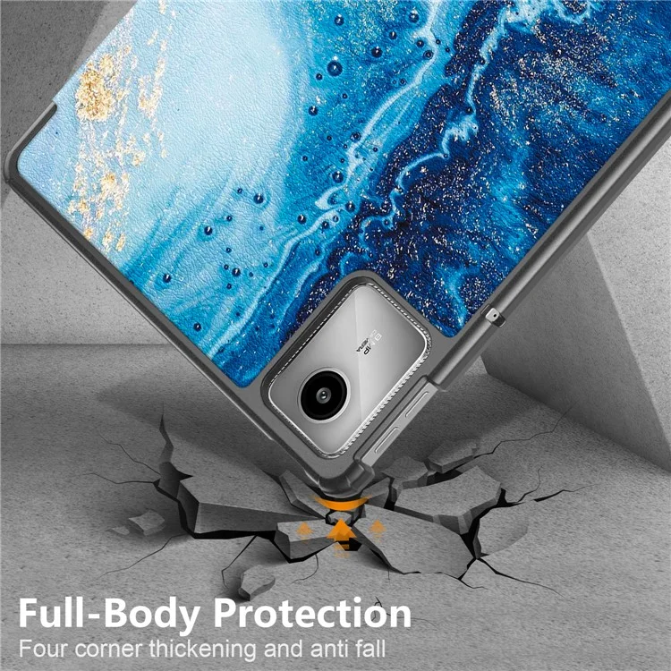 For Lenovo Tab M11 / Xiaoxin Pad 11 2024 Trifold Stand Cover Pattern PU Leather Auto Sleep Wake Tablet Case - Wave