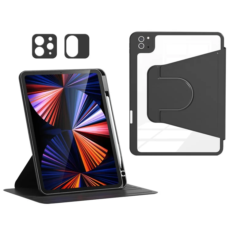 Para iPad Air 11 (2024) / Air (2022) / (2020) / Pro 11-inch (2018) / (2020) / (2021) / (2022) Capa para Tablet de Couro PU+Acrílico+TPU - Preto