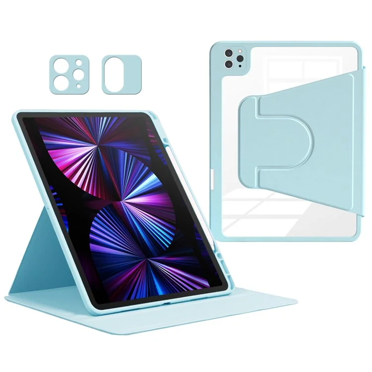 For iPad Pro 12.9 (2022) / (2021) / (2020) / (2018) Case PU Leather+Acrylic+TPU Tablet Cover with Lens Protection - Blue