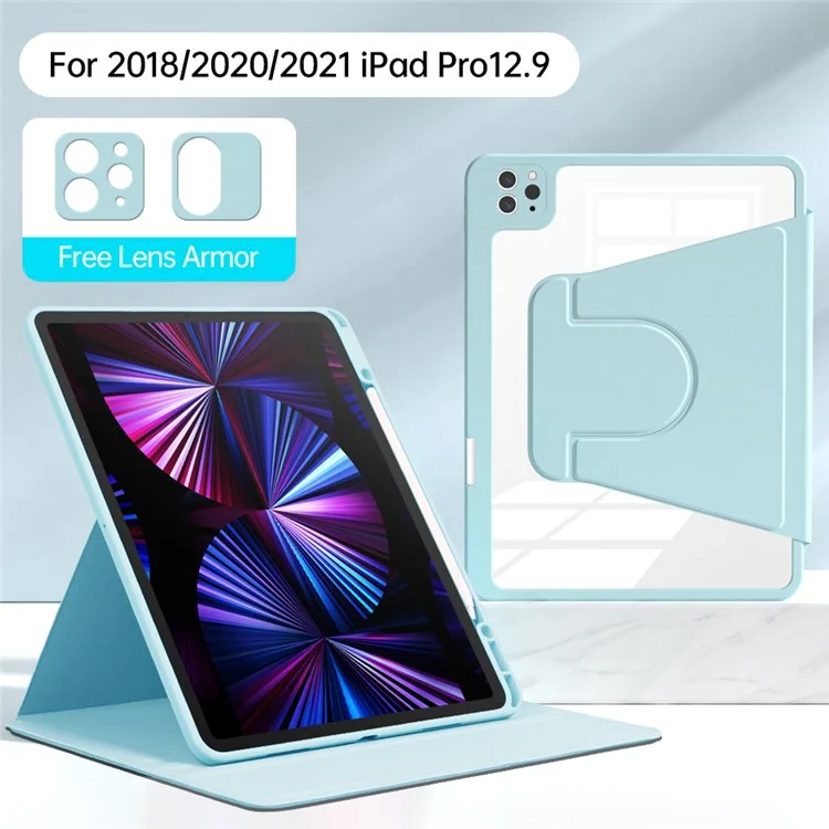 For iPad Pro 12.9 (2022) / (2021) / (2020) / (2018) Case PU Leather+Acrylic+TPU Tablet Cover with Lens Protection - Blue