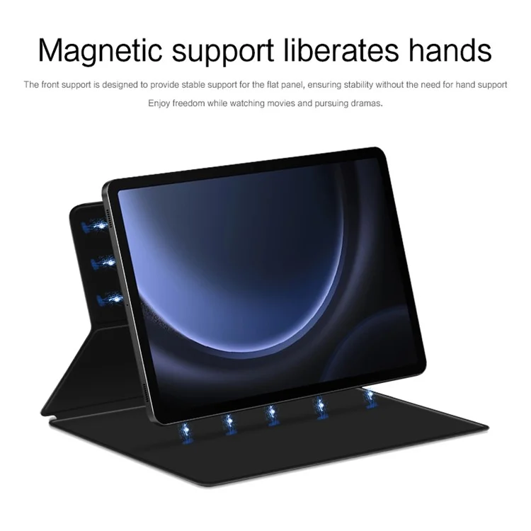 Para Samsung Galaxy Tab S9 FE Tablet Case Magnetic PU Leather Stand Cover - Preto