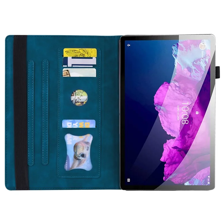Pour Lenovo Tab M10 5G Coque de protection complète en cuir PU Housse de tablette avec support portefeuille - Bleu
