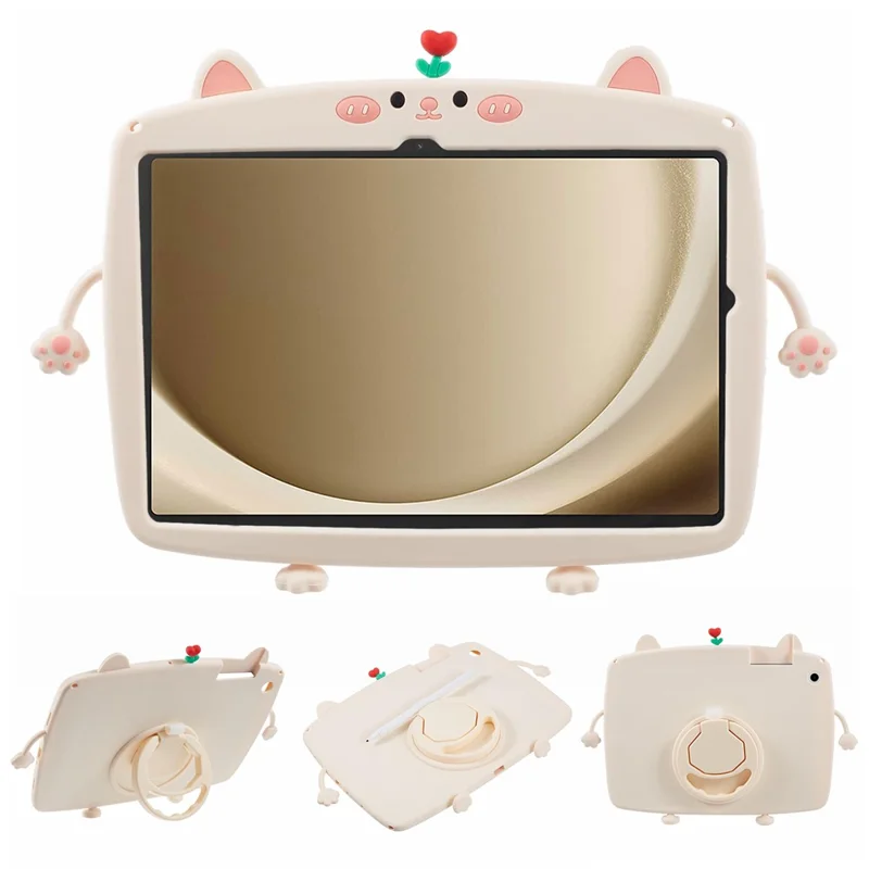 For Samsung Galaxy Tab A11+ / A9+ Silicone Case Rotary Kickstand Cat Style Tablet Cover