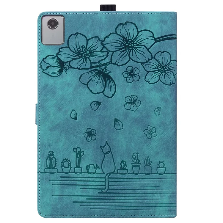 For Lenovo Tab M11 / Xiaoxin Pad 11 2024 Tablet Case Flower Cat Imprint Folio PU Leather Cover - Green