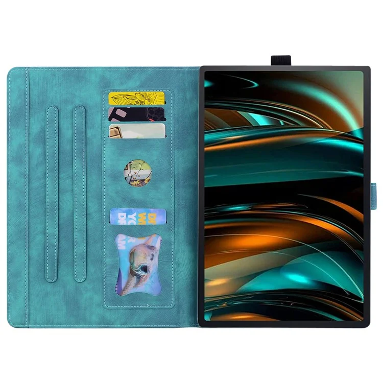 For Lenovo Tab M11 / Xiaoxin Pad 11 2024 Tablet Case Flower Cat Imprint Folio PU Leather Cover - Green