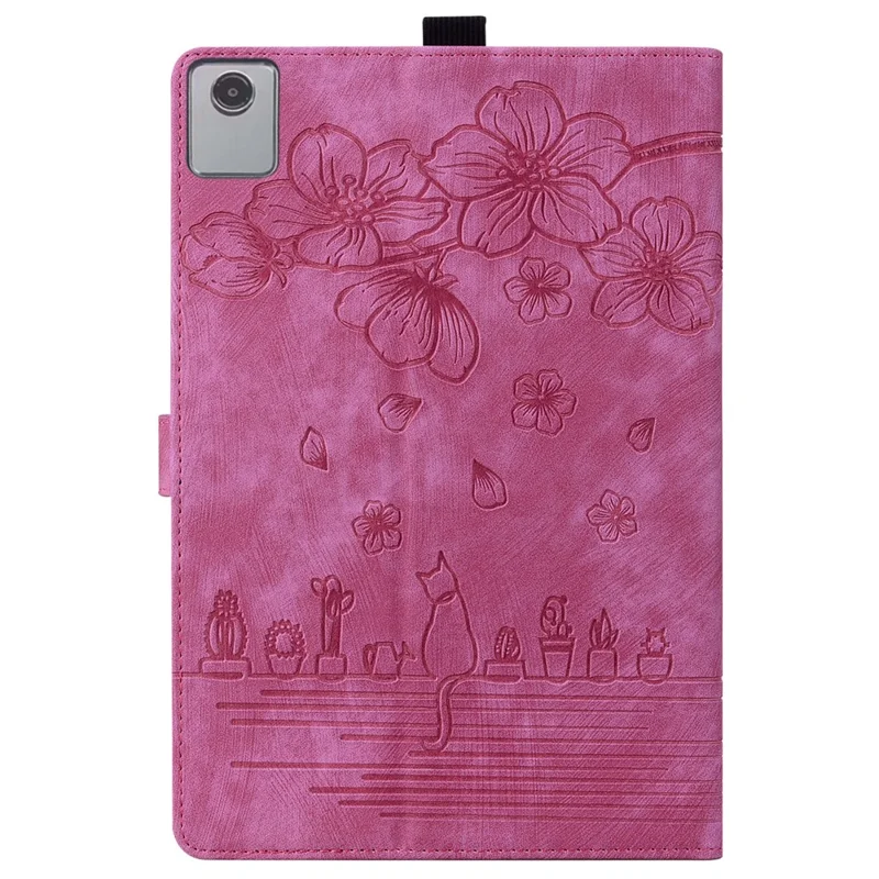 For Lenovo Tab M11 / Xiaoxin Pad 11 2024 Tablet Case Flower Cat Imprint Folio PU Leather Cover - Rose