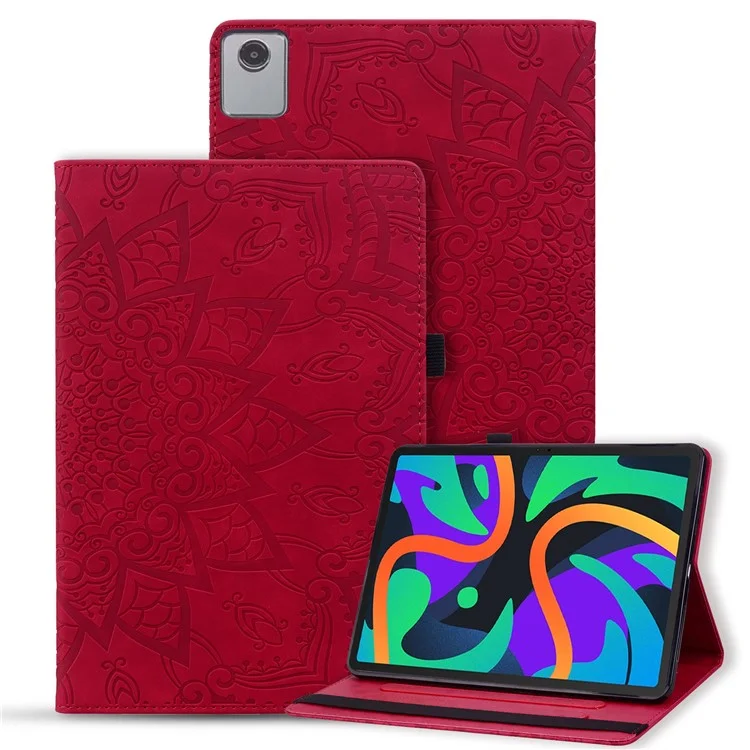 Para Lenovo Tab M11 / Xiaoxin Pad 11 2024 Funda Protectora con Diseño de Flores Patrón de Cuero PU Soporte Funda para Tableta - Rojo