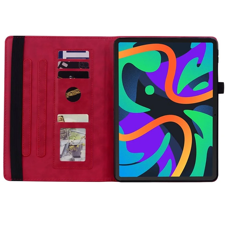 Para Lenovo Tab M11 / Xiaoxin Pad 11 2024 Funda Protectora con Diseño de Flores Patrón de Cuero PU Soporte Funda para Tableta - Rojo