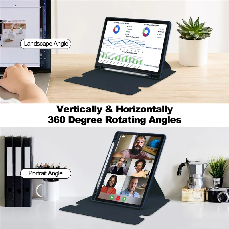 For Samsung Galaxy Tab A8 10.5 (2021) / (2022) Case Rotary Stand Tablet Cover with Bluetooth-compatible Keyboard - Dark Blue