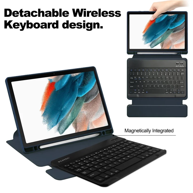 For Samsung Galaxy Tab A8 10.5 (2021) / (2022) Case Rotary Stand Tablet Cover with Bluetooth-compatible Keyboard - Dark Blue