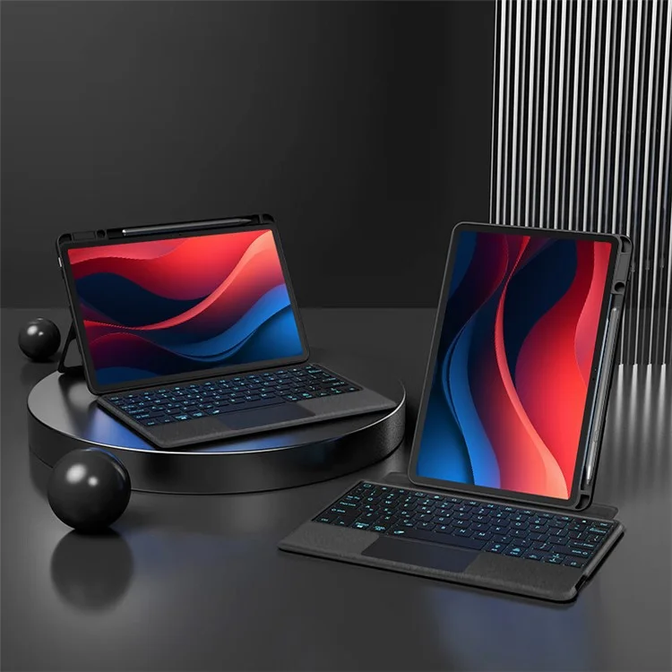 For Lenovo Tab M11 / Xiaoxin Pad 11 2024 Leather Case + Bluetooth-compatible Keyboard with Backlight Trackpad