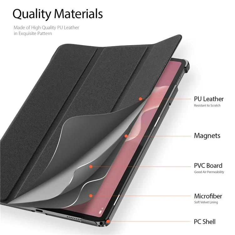 DUX DUCIS Domo Series for Lenovo Tab M11 / Xiaoxin Pad 11 2024 Leather Case Tri-fold Stand Tablet Cover - Black