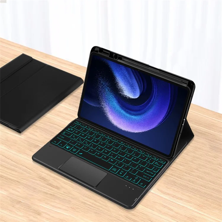 For Xiaomi Pad 6 Leather Case Pen Slot Stand Cover with Detachable Touchpad Backlit Keyboard