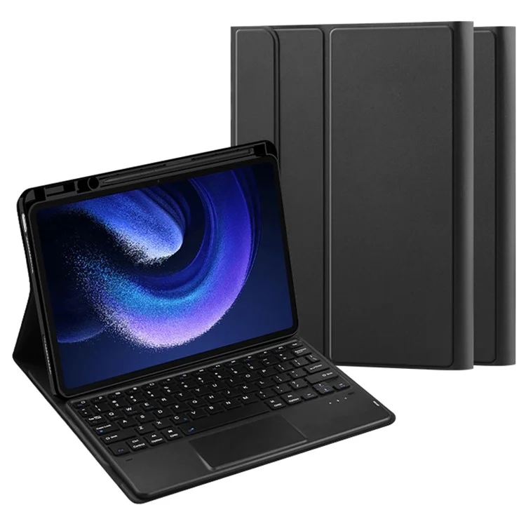 For Xiaomi Pad 6 Leather Case Pen Slot Stand Cover with Detachable Touchpad Backlit Keyboard