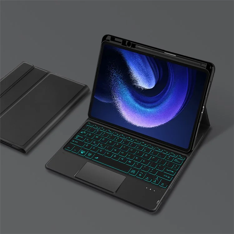 For Xiaomi Pad 6 Leather Case Pen Slot Stand Cover with Detachable Touchpad Backlit Keyboard