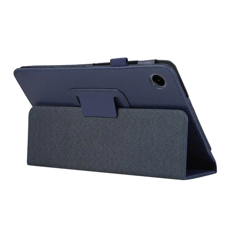 Para la funda de la tableta Samsung Galaxy Tab A9, textura de litchi de piel de PU, cubierta plegable de pie - azul oscuro