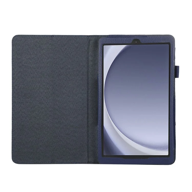 Para la funda de la tableta Samsung Galaxy Tab A9, textura de litchi de piel de PU, cubierta plegable de pie - azul oscuro