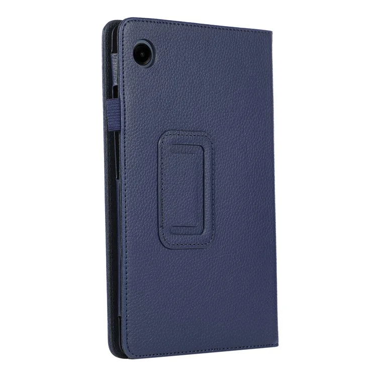 Para la funda de la tableta Samsung Galaxy Tab A9, textura de litchi de piel de PU, cubierta plegable de pie - azul oscuro