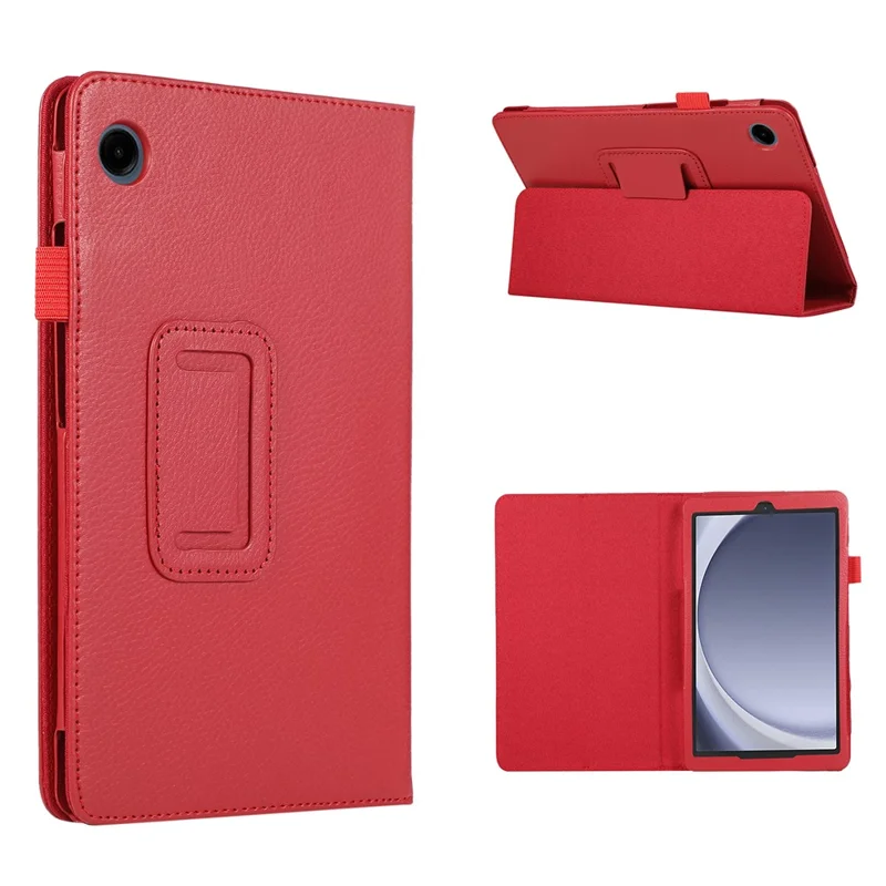 For Samsung Galaxy Tab A11 / A9 Tablet Case Litchi Texture PU Leather Bi-fold Stand Cover - Red
