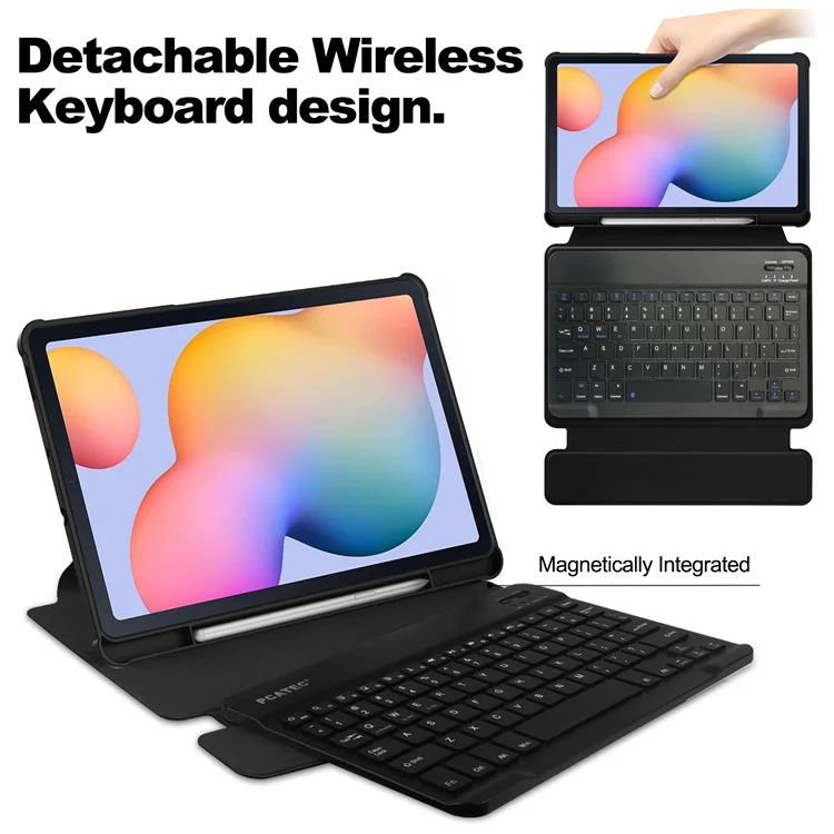 Para Samsung Galaxy Tab S6 Lite (2024) / S6 Lite (2022) / S6 Lite (2020) Capa com Teclado Bluetooth PU+Acrílico Capa de Tablet - Preto