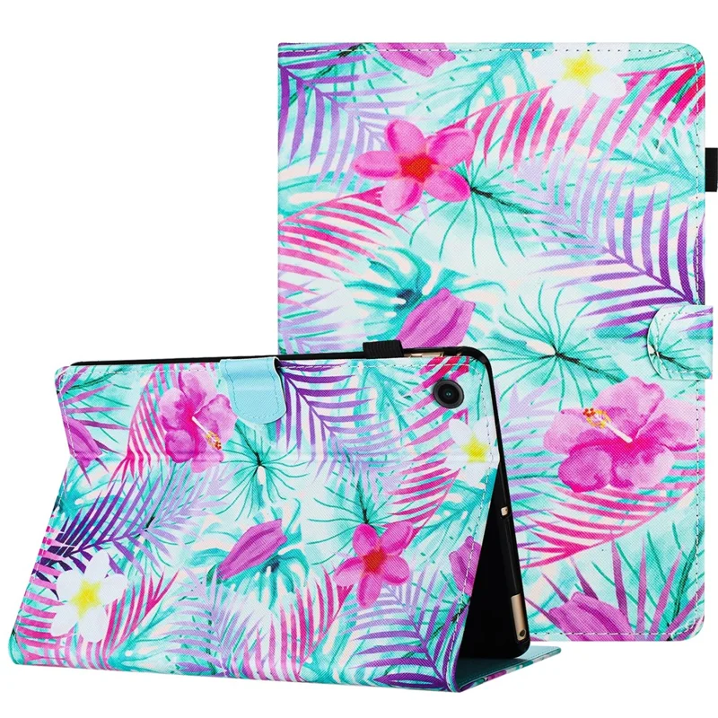 For Samsung Galaxy Tab A9+ Case Auto Wake / Sleep Shockproof PU Leather Tablet Case - Flower