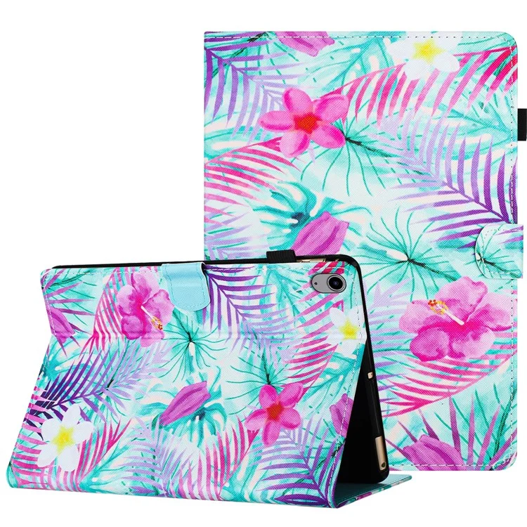 Für iPad 10.9 (2022) PU-Leder-Case, Muster bedruckt, Kartenfach, Schutzhülle für Tablet - Blume