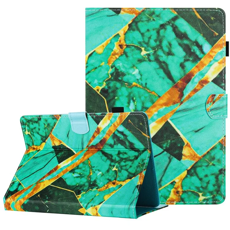Capa de Tablet de 8 Polegadas Padrão de Impressão Universal Couro Flip Cover com Suporte para Cartão - Ouro+Verde Mármore