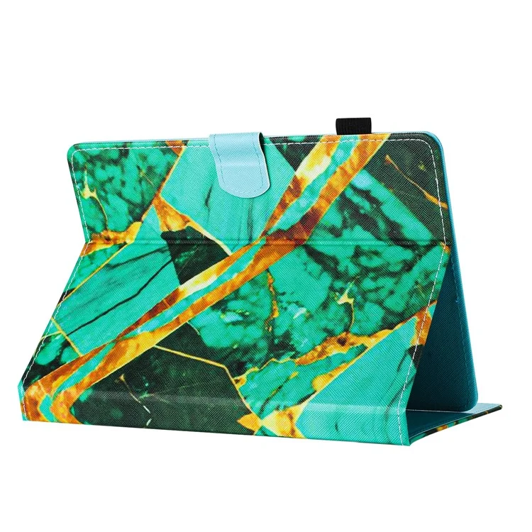 Capa de Tablet de 8 Polegadas Padrão de Impressão Universal Couro Flip Cover com Suporte para Cartão - Ouro+Verde Mármore