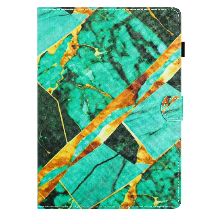 Capa de Tablet de 8 Polegadas Padrão de Impressão Universal Couro Flip Cover com Suporte para Cartão - Ouro+Verde Mármore