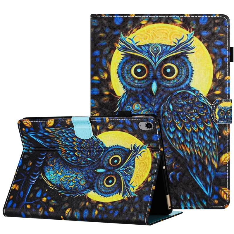 For iPad mini (2024) / mini (2021) Protective Case Pattern Printed Card Slot PU Leather Folio Flip Cover - Owl