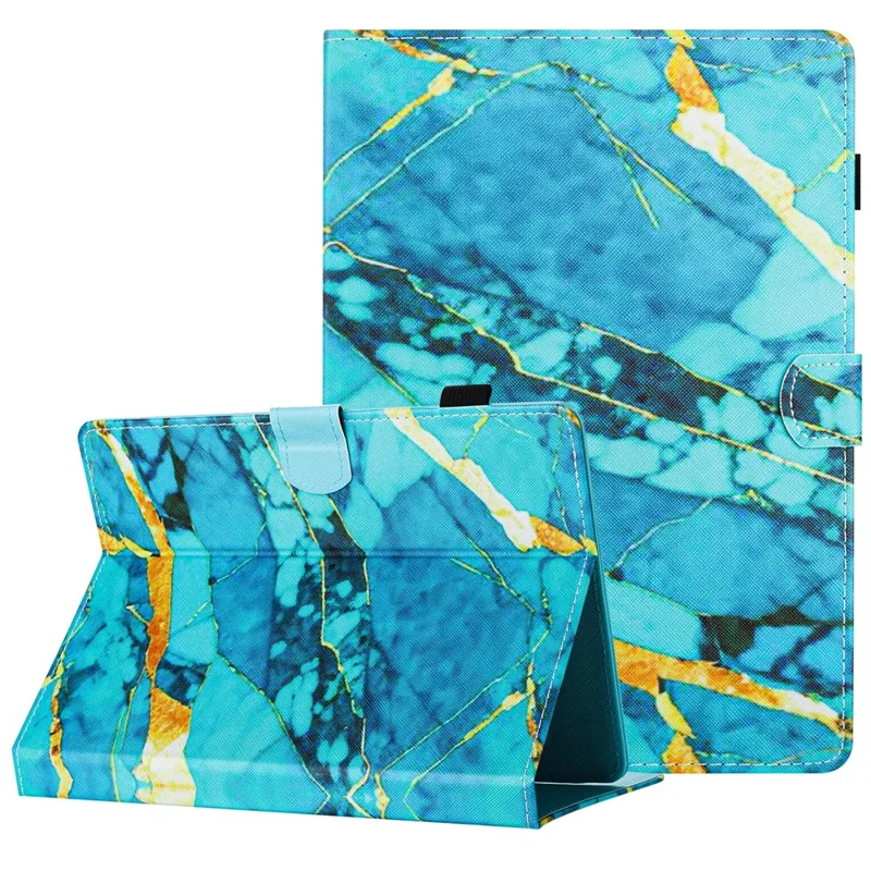 Universal Case for 10-inch Tablet, PU Leather Pattern Stand Folio Protective Cover - Gold+Blue Marble