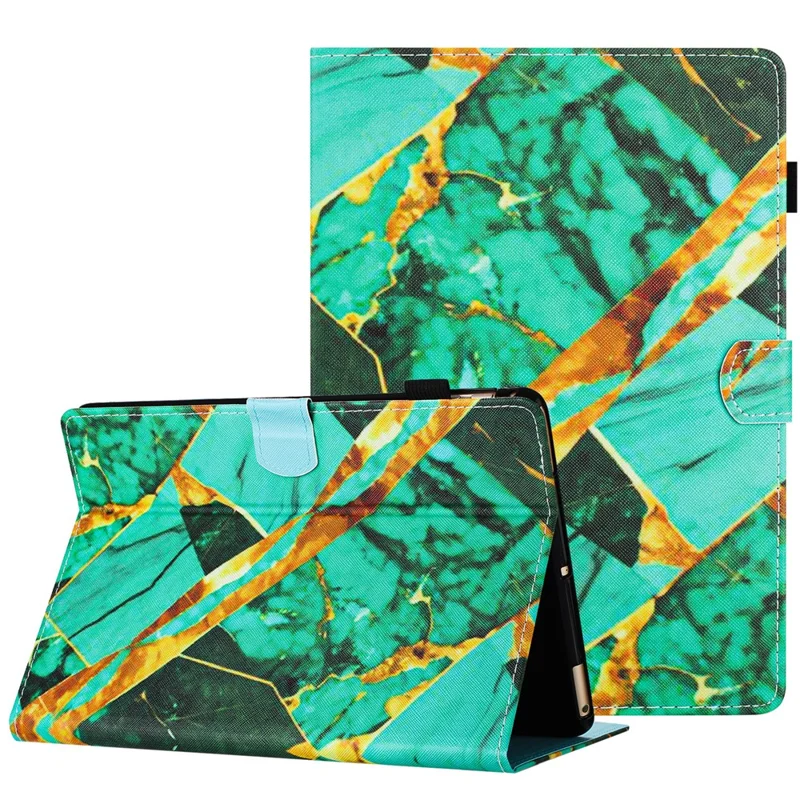 For Amazon Kindle Paperwhite (2021) Case PU Leather Pattern Viewing Stand Tablet Cover -  Gold+Green Marble