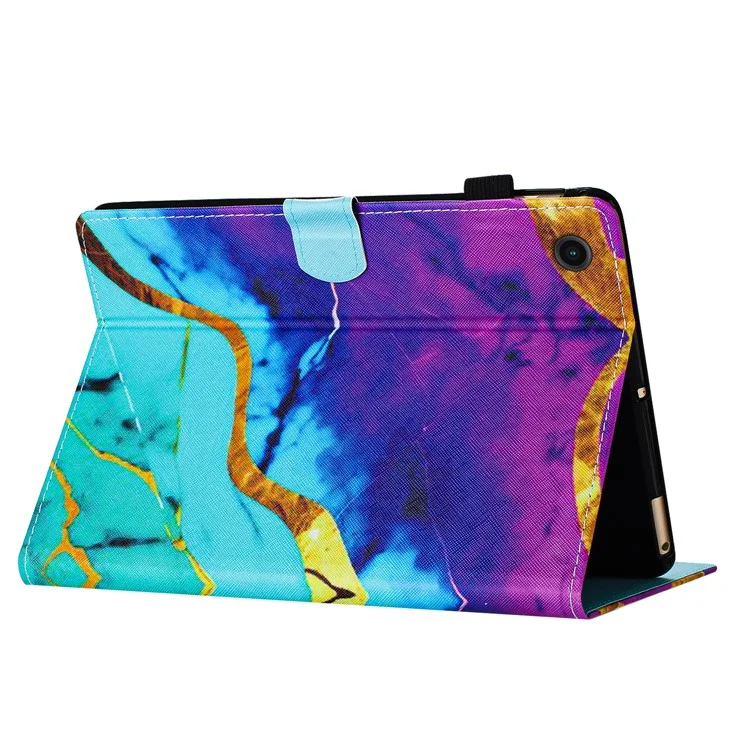 Para Lenovo Tab M10 Plus (3ª Geração) Smart Case Capa de Tablet de Couro PU com Padrão de Suporte - Roxo + Azul Mármore