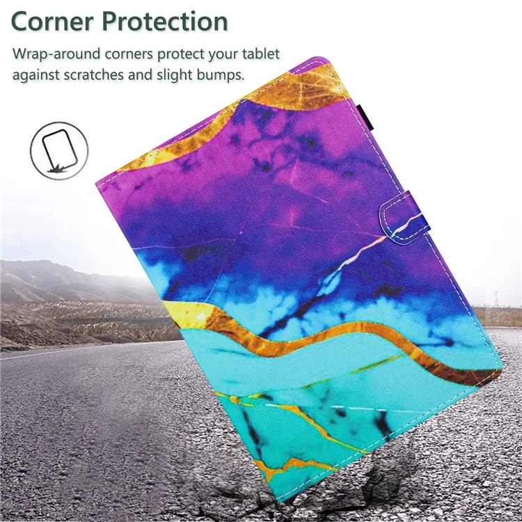 Para Lenovo Tab M10 Plus (3ª Geração) Smart Case Capa de Tablet de Couro PU com Padrão de Suporte - Roxo + Azul Mármore
