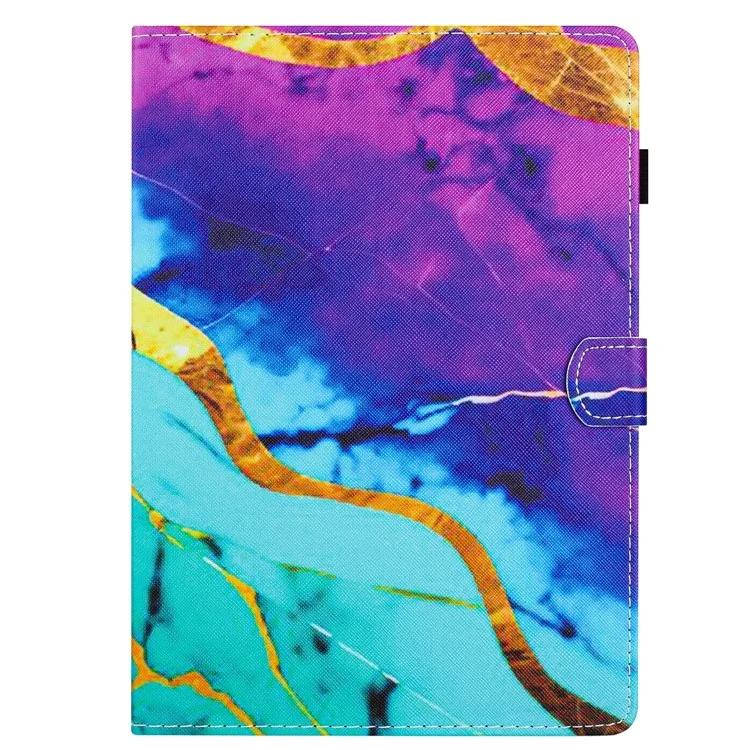 Para Lenovo Tab M10 Plus (3ª Geração) Smart Case Capa de Tablet de Couro PU com Padrão de Suporte - Roxo + Azul Mármore