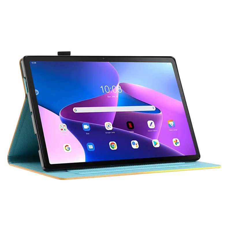 For Lenovo Tab M10 Plus (3rd Gen) Smart Case PU Leather Pattern Stand Tablet Cover - Gold+Green Marble