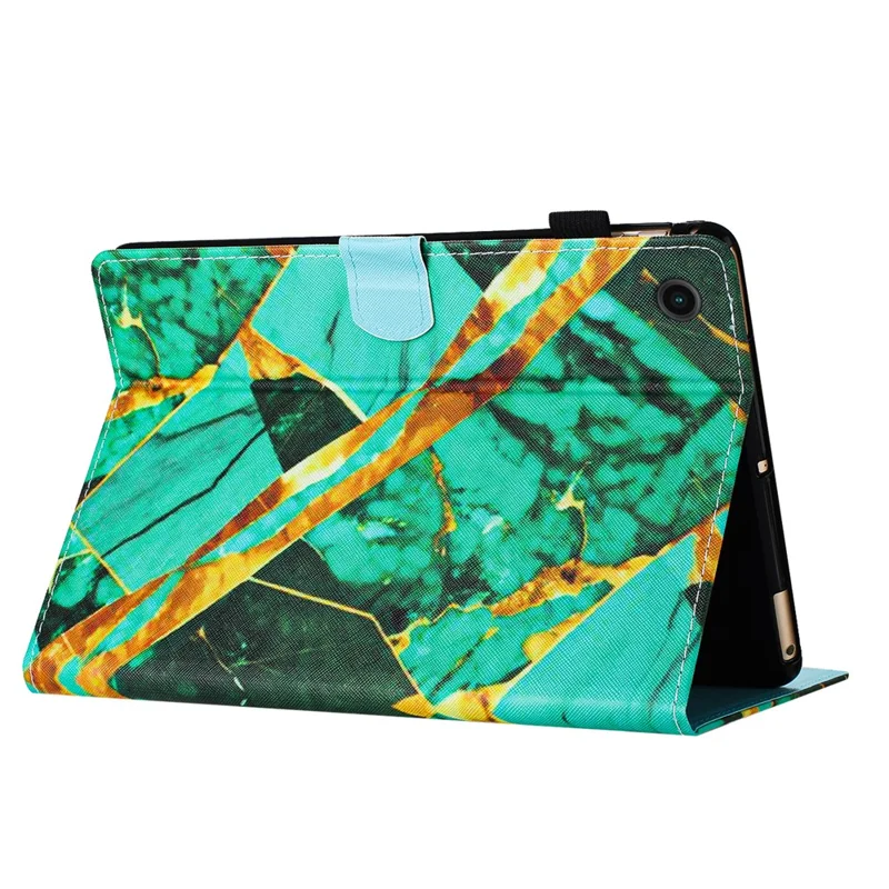 For Lenovo Tab M10 Plus (3rd Gen) Smart Case PU Leather Pattern Stand Tablet Cover - Gold+Green Marble