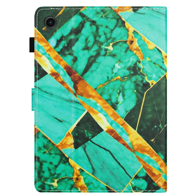 For Lenovo Tab M10 Plus (3rd Gen) Smart Case PU Leather Pattern Stand Tablet Cover - Gold+Green Marble