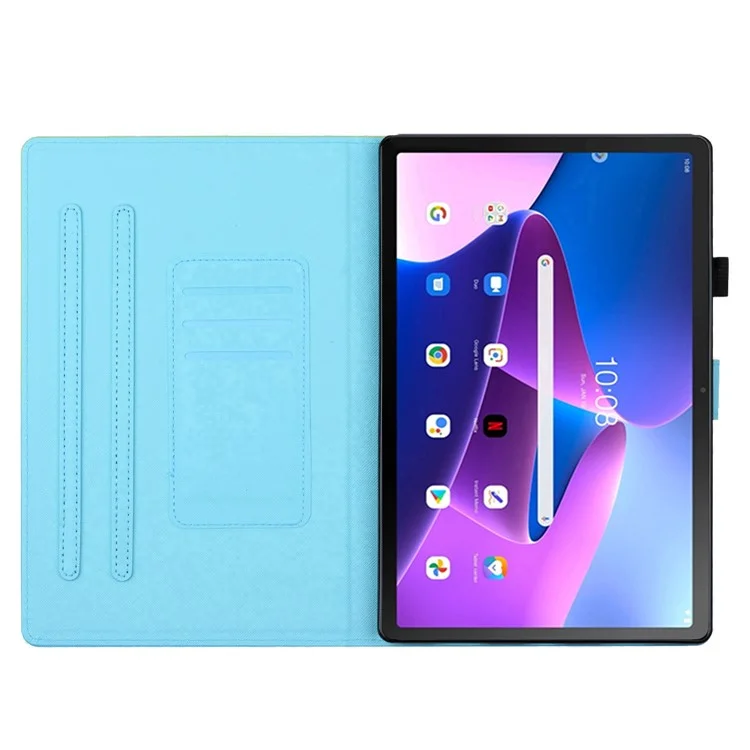 Para Lenovo M10 Plus X606F Pattern Folio Capa PU Cael - Ouro+mármore Azul