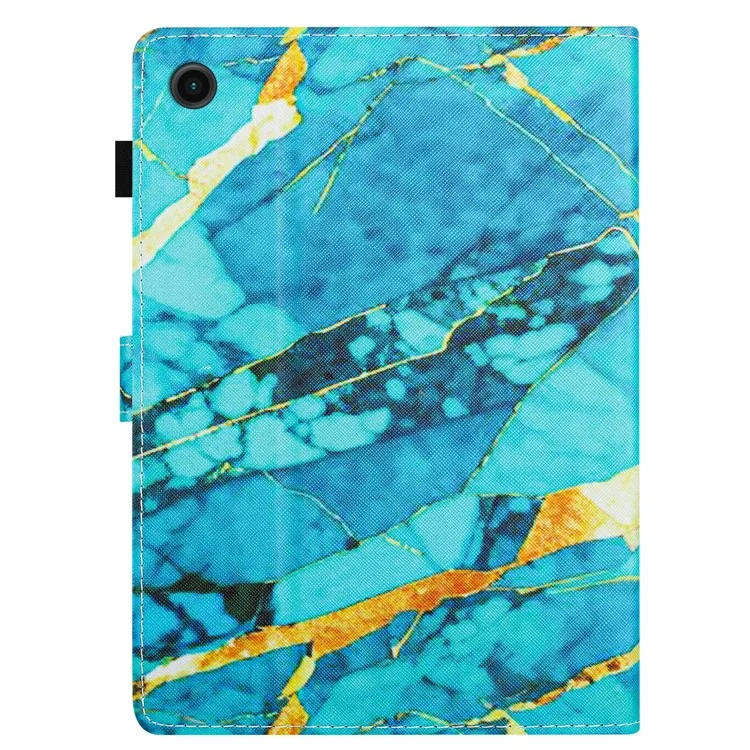For Lenovo M10 Plus X606F Pattern Folio Cover PU Leather Stand Tablet Case - Gold+Blue Marble