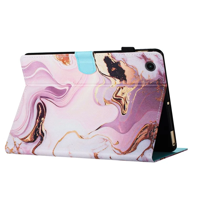 Für Samsung Galaxy Tab A8 10.5 (2021) X205 X200 / (2022) Case Pattern PU Leder Ständer Abdeckung - Gold+Pink Marmor