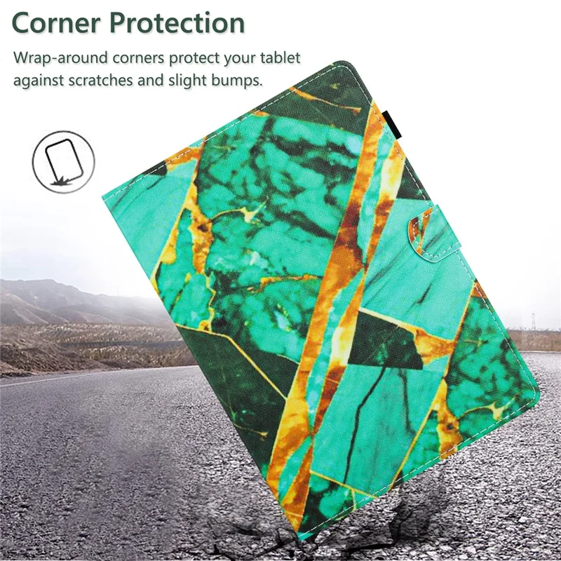 For Samsung Galaxy Tab A8 10.5 (2021) X205 X200 / (2022) Case Pattern PU Leather Stand Cover - Gold+Green Marble