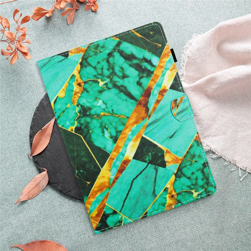 For Samsung Galaxy Tab A8 10.5 (2021) X205 X200 / (2022) Case Pattern PU Leather Stand Cover - Gold+Green Marble