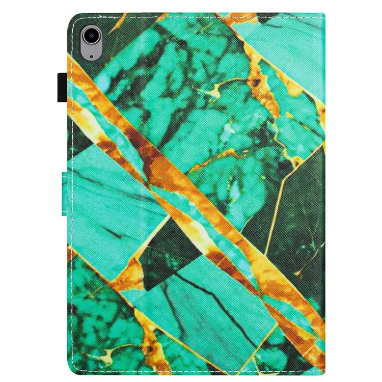 For iPad (2025) / 10.9 (2022) Folding Stand Cover PU Leather Pattern Printed Tablet Case - Gold+Green Marble