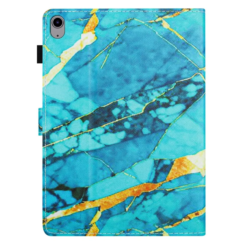 Til iPad (2025) / 10,9 (2022) klapbar standdæksel i PU-læder med printet mønster til tablet - Guld+Blå Marmor