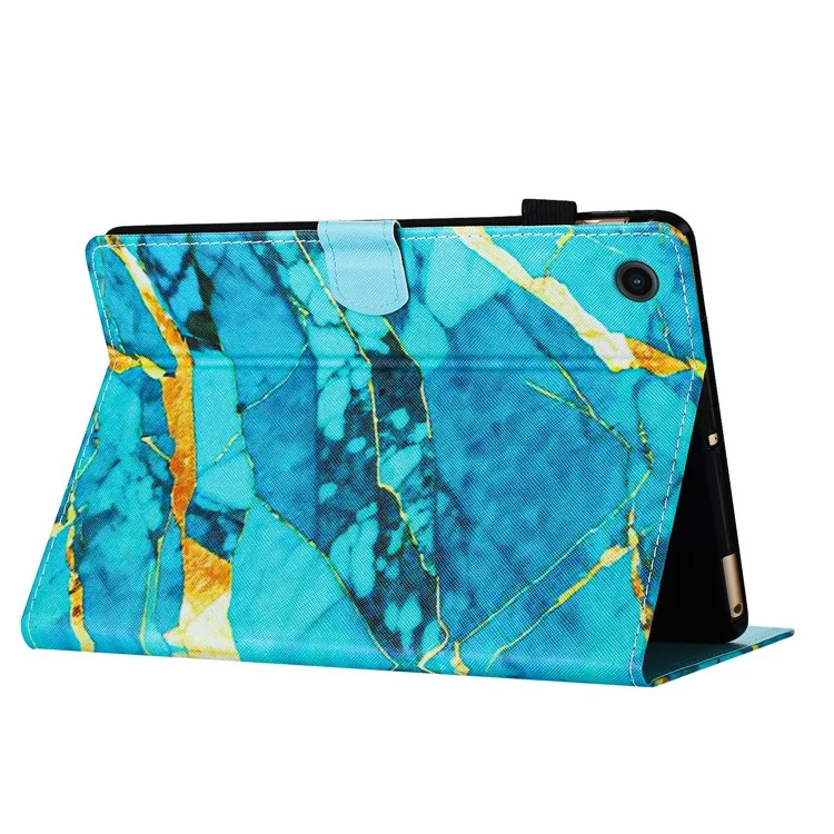 For Samsung Galaxy Tab A9 Protective Cover PU Leather Smart Pattern Tablet Case - Gold+Blue Marble